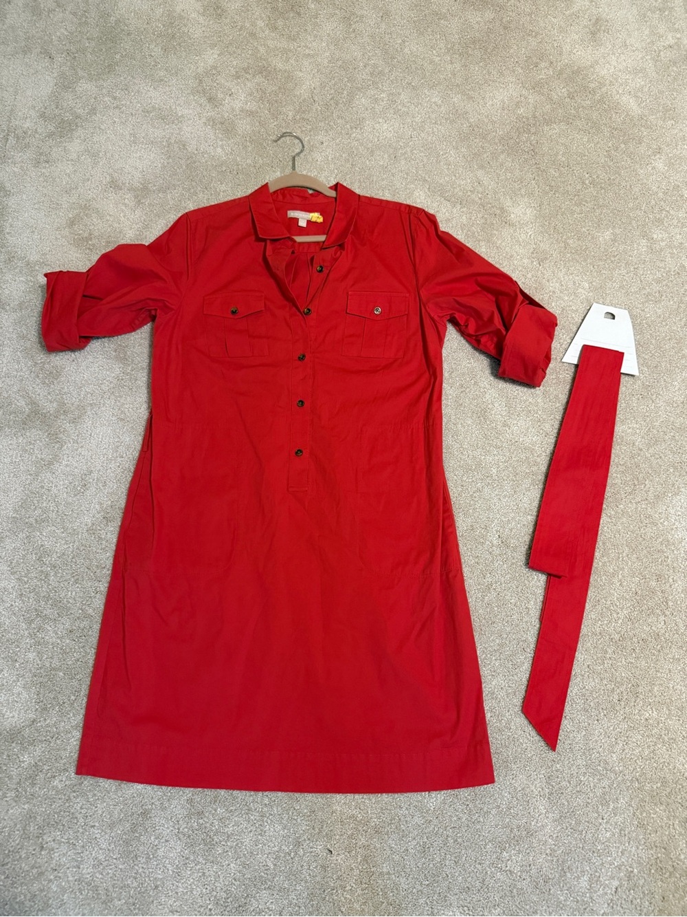 Banana Republic Red Button Down Shirt Dress with Removable Tie | Size 14